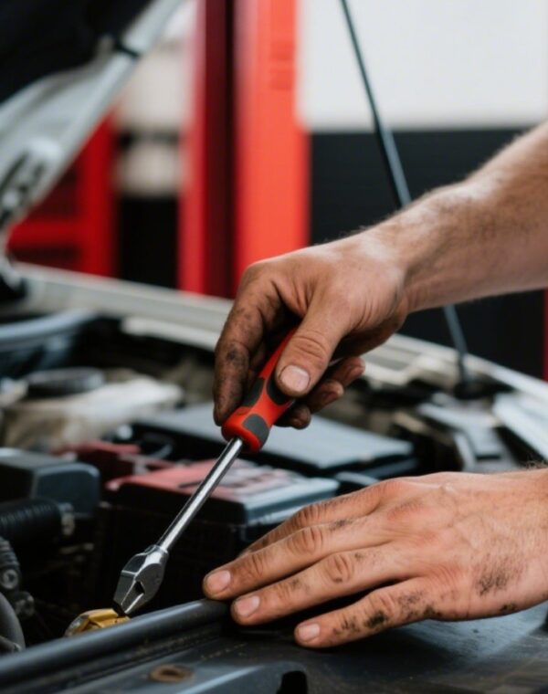 Reddeer mechanic hands checking car engine
