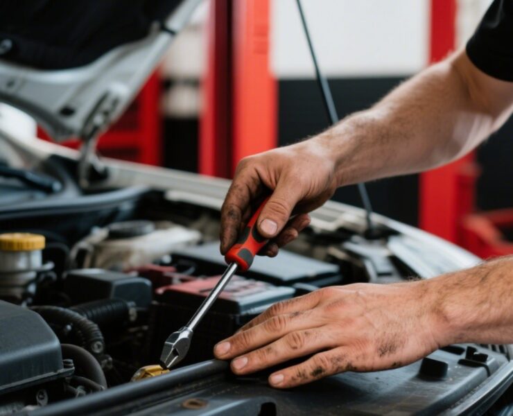Reddeer mechanic hands checking car engine
