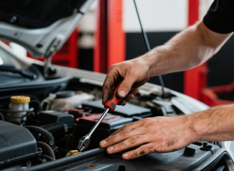 Reddeer mechanic hands checking car engine