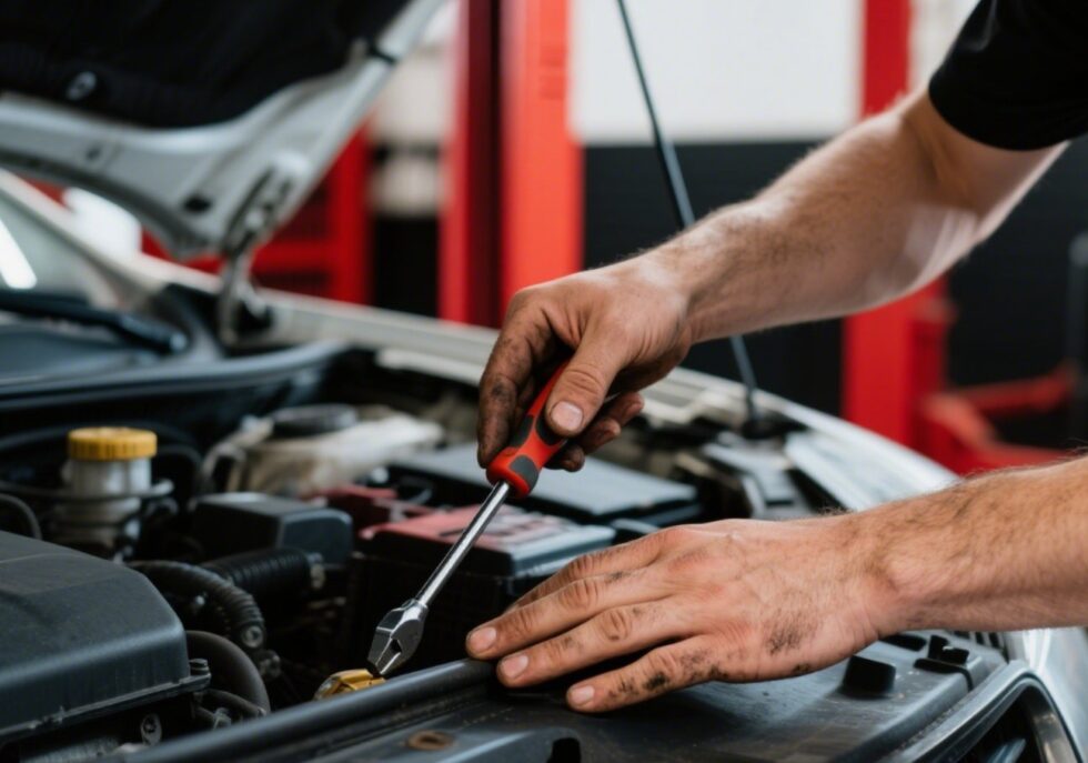Reddeer mechanic hands checking car engine