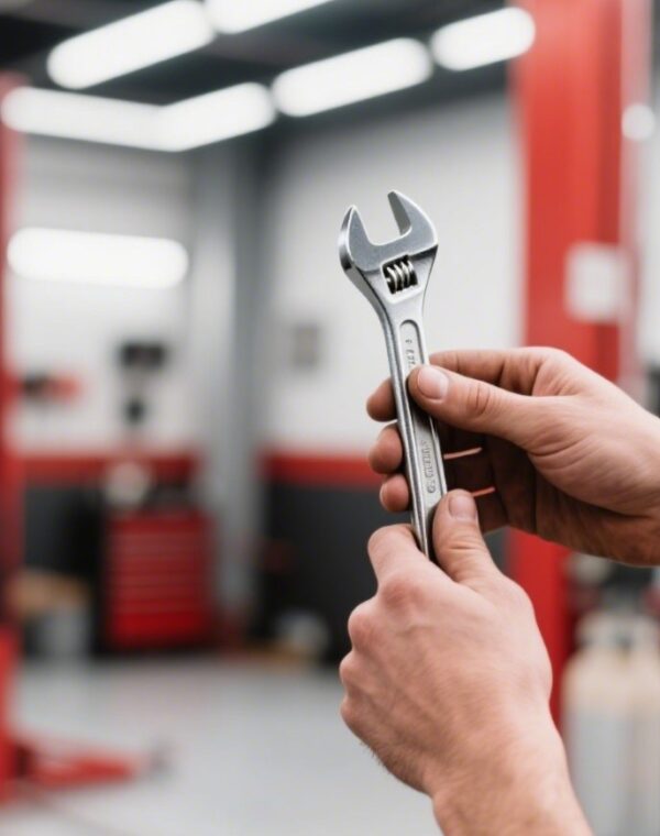 Technicians fitting a tire at RedDeer garage, hands-only image.